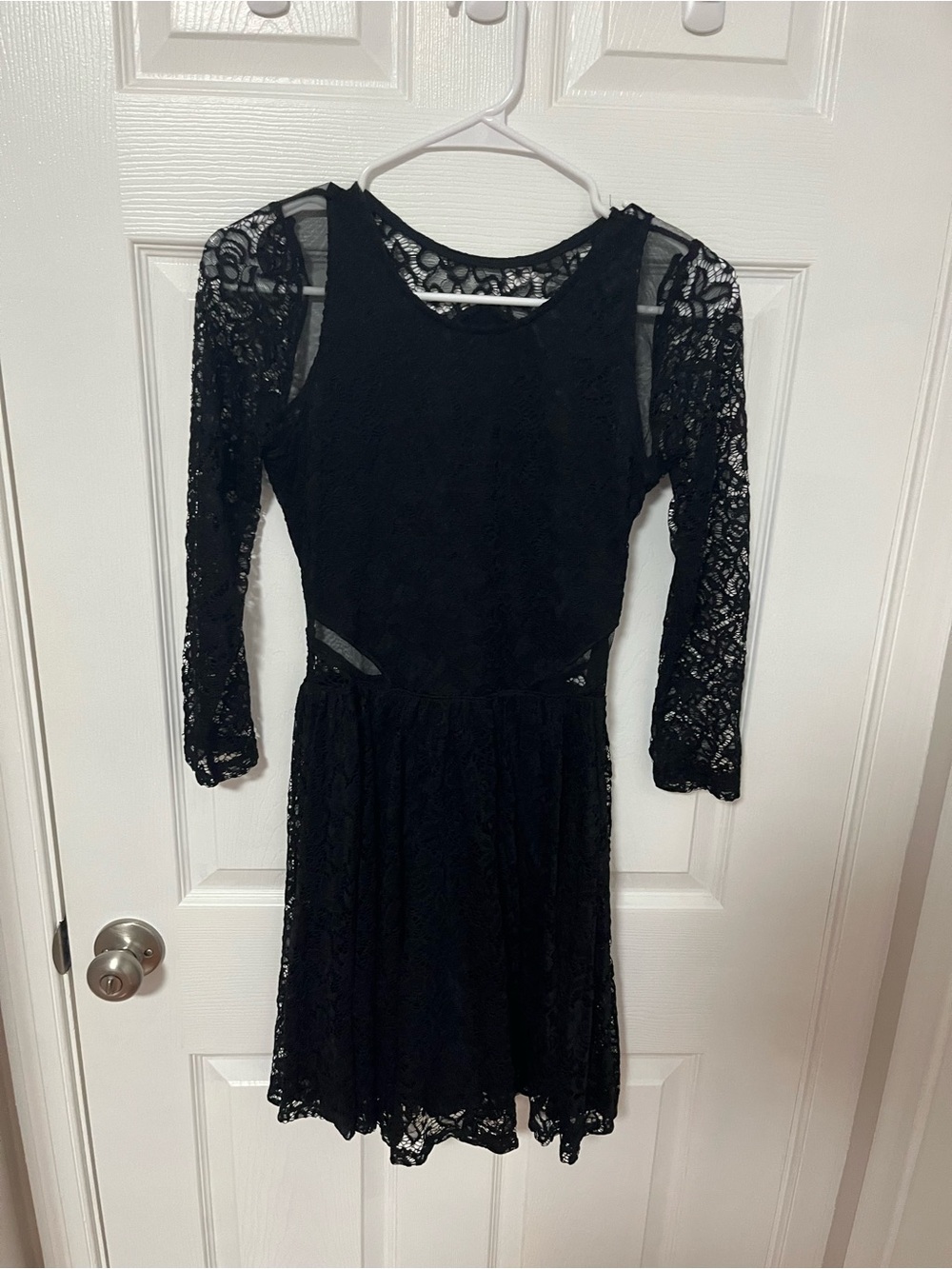 Women's Black Lace Long-Sleeve Formal Skirt Dress